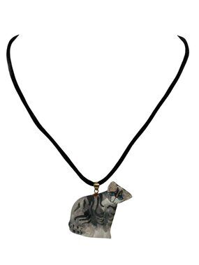 Vintage 90s Tabby Cat Pendant Necklace Animal Lovers Gift Feline Crazy Cat Lady